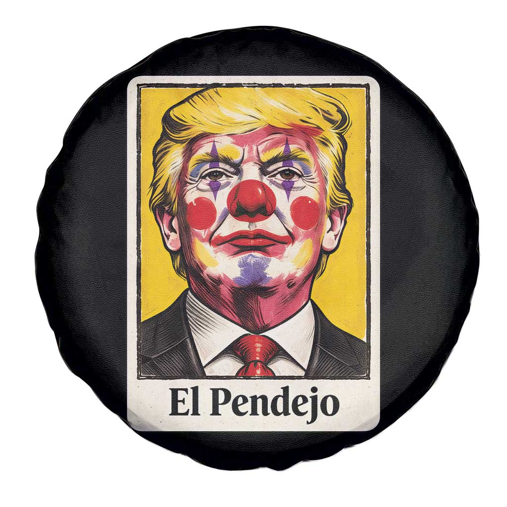 El Pendejo Clown Portrait Satire Spare Tire Cover Bold Political Humor Vintage Caricature