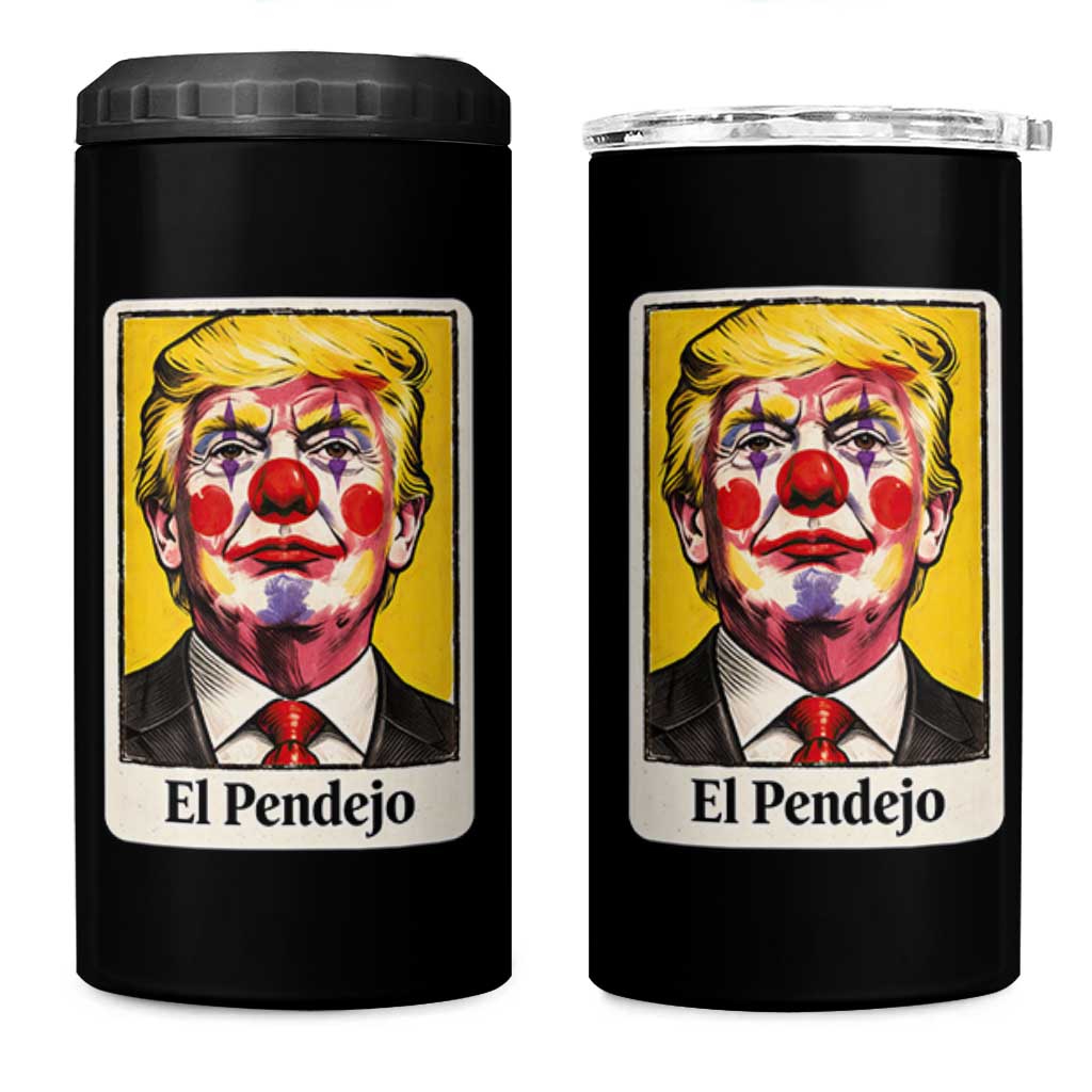 El Pendejo Clown Portrait Satire 4 in 1 Can Cooler Tumbler Bold Political Humor Vintage Caricature