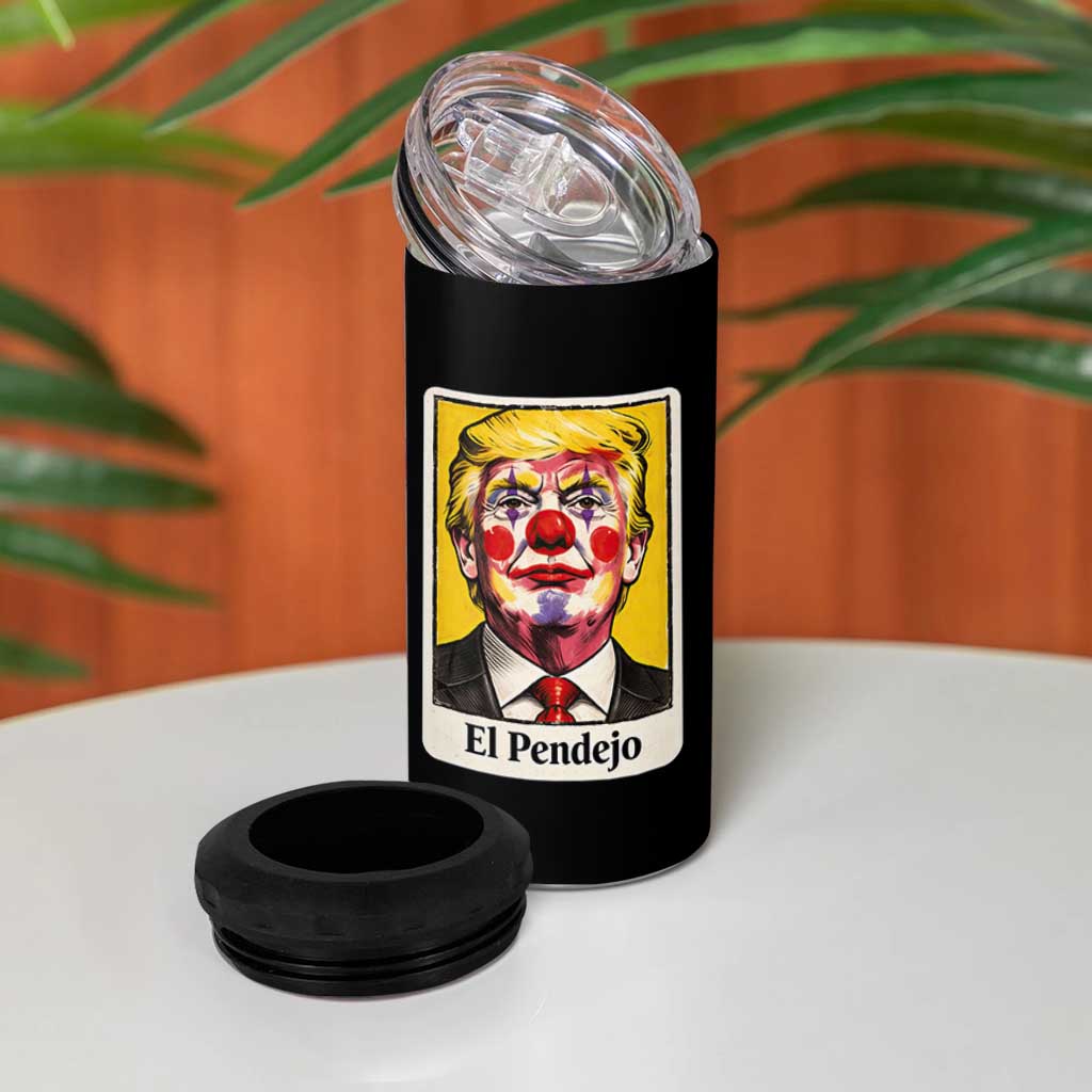 El Pendejo Clown Portrait Satire 4 in 1 Can Cooler Tumbler Bold Political Humor Vintage Caricature