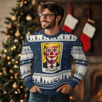 El Pendejo Clown Portrait Satire Ugly Christmas Sweater Bold Political Humor Vintage Caricature