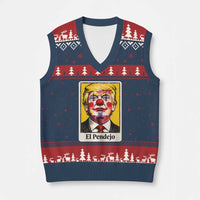 El Pendejo Clown Portrait Satire V-Neck Knit Sweater Vest Bold Political Humor Vintage Caricature