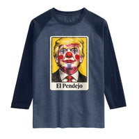 El Pendejo Clown Portrait Satire Raglan Shirt Bold Political Humor Vintage Caricature