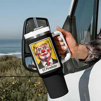 El Pendejo Clown Portrait Satire Tumbler With Handle Bold Political Humor Vintage Caricature