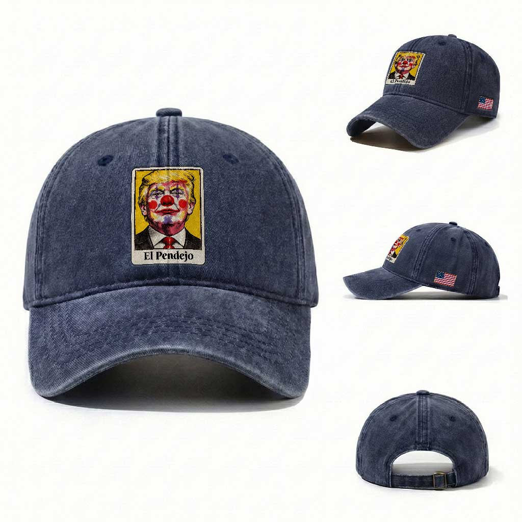 El Pendejo Clown Portrait Satire Washed Cotton Baseball Cap Bold Political Humor Vintage Caricature