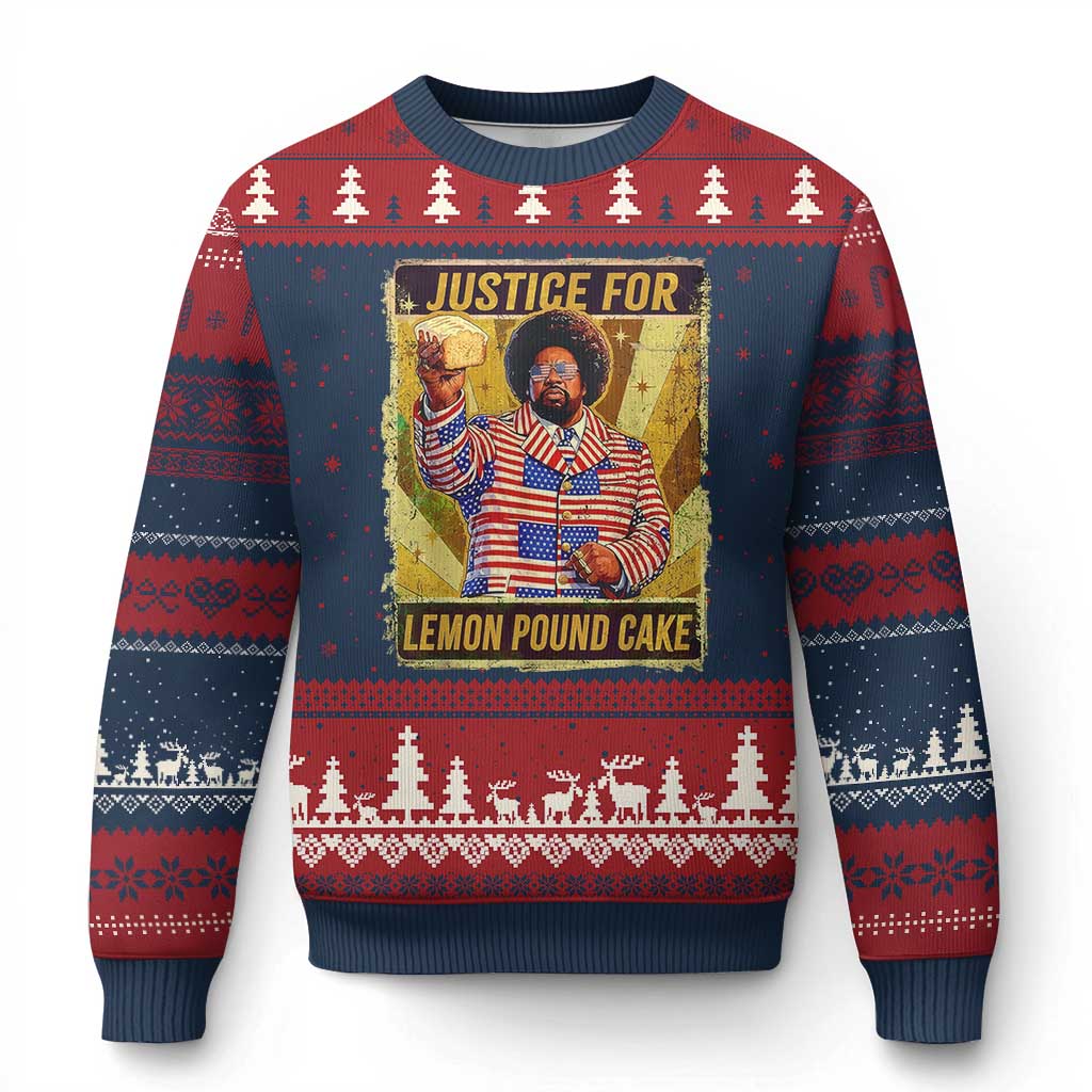 Justice for Lemon Pound Cake Vintage Retro Ugly Christmas Sweater Funny Viral Hip Hop Meme Parody Internet Culture Fans