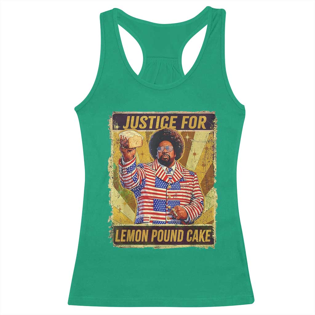 Justice for Lemon Pound Cake Vintage Retro Racerback Tank Top Funny Viral Hip Hop Meme Parody Internet Culture Fans