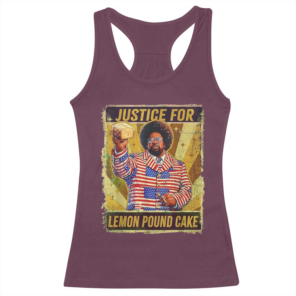 Justice for Lemon Pound Cake Vintage Retro Racerback Tank Top Funny Viral Hip Hop Meme Parody Internet Culture Fans