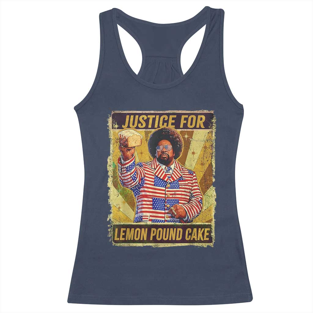 Justice for Lemon Pound Cake Vintage Retro Racerback Tank Top Funny Viral Hip Hop Meme Parody Internet Culture Fans