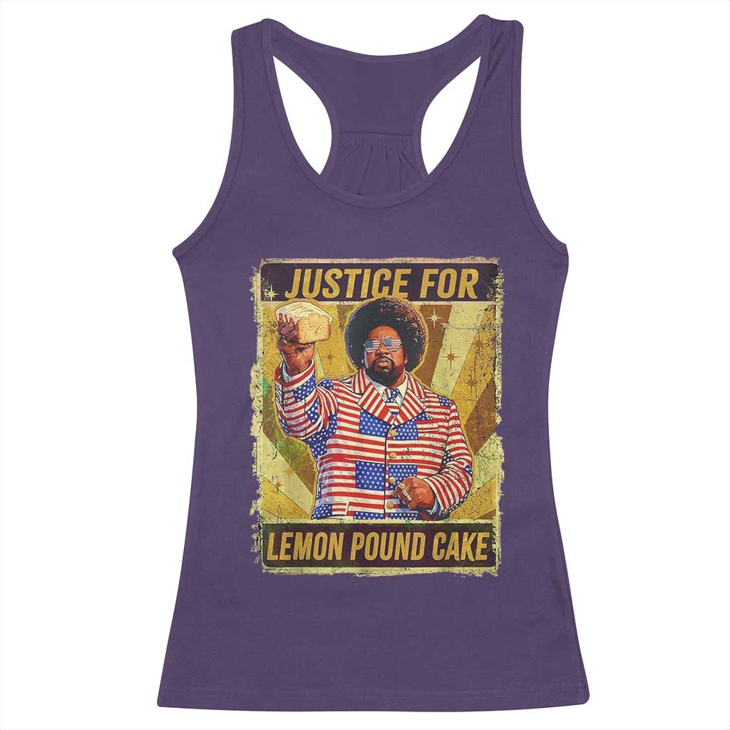 Justice for Lemon Pound Cake Vintage Retro Racerback Tank Top Funny Viral Hip Hop Meme Parody Internet Culture Fans
