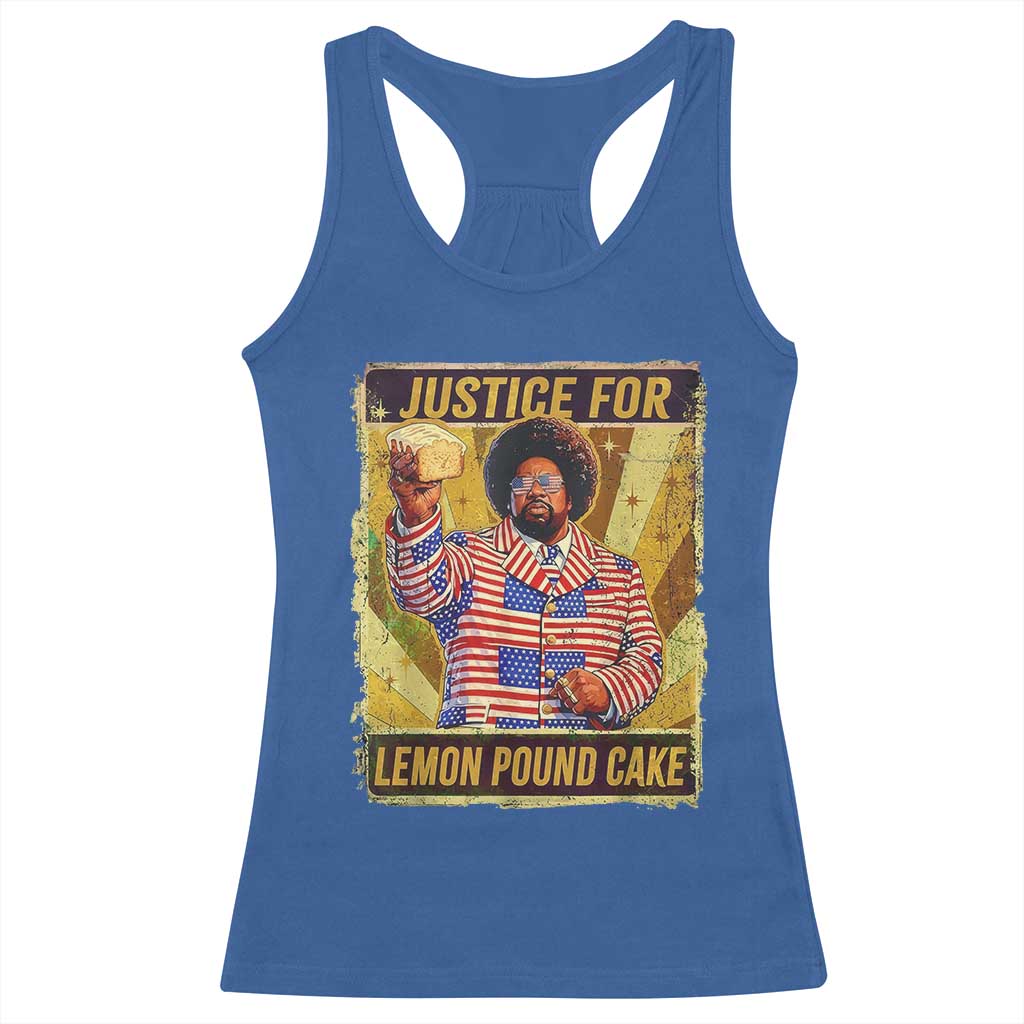 Justice for Lemon Pound Cake Vintage Retro Racerback Tank Top Funny Viral Hip Hop Meme Parody Internet Culture Fans