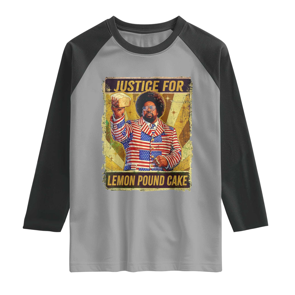Justice for Lemon Pound Cake Vintage Retro Raglan Shirt Funny Viral Hip Hop Meme Parody Internet Culture Fans