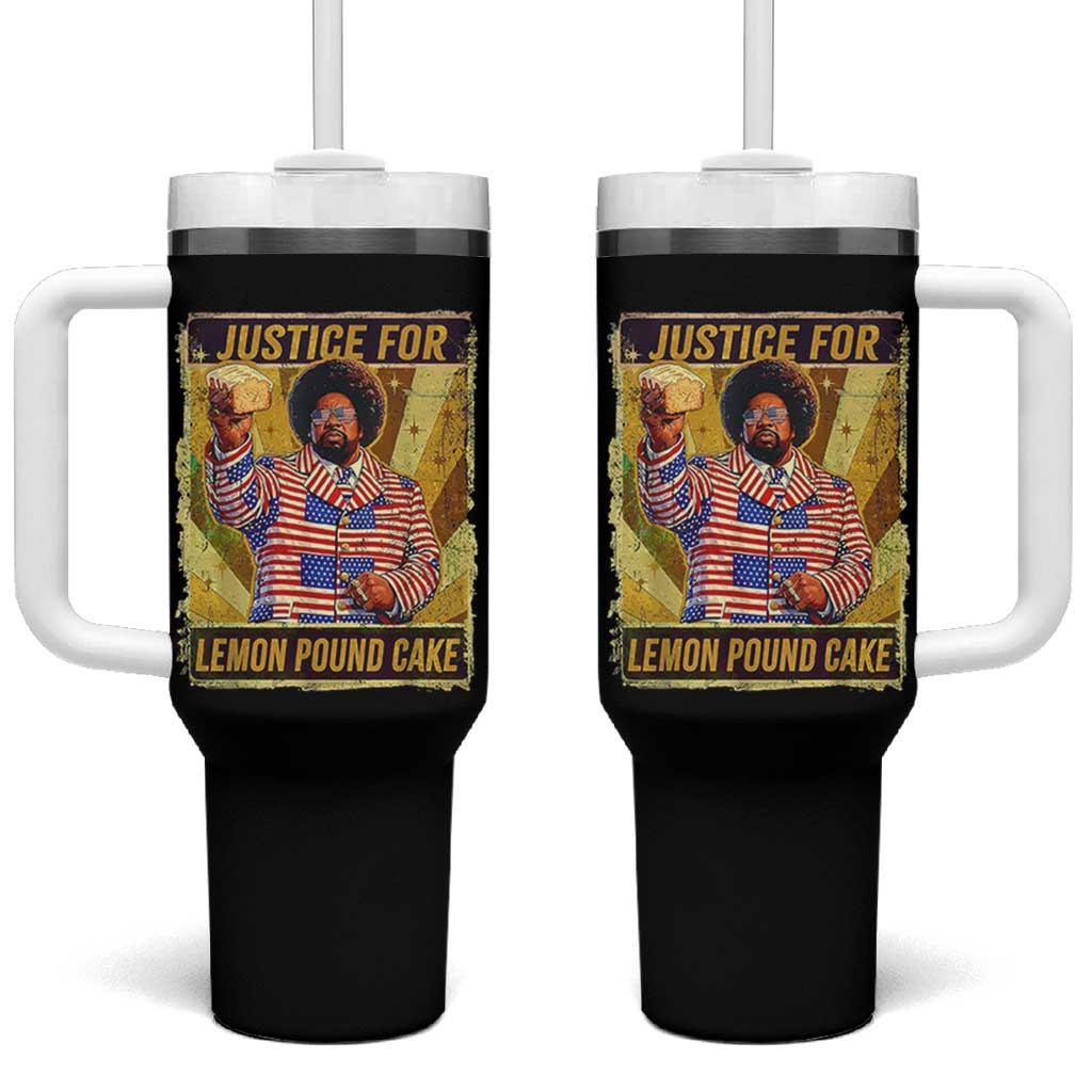 Justice for Lemon Pound Cake Vintage Retro Tumbler With Handle Funny Viral Hip Hop Meme Parody Internet Culture Fans