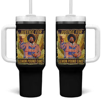 Justice for Lemon Pound Cake Vintage Retro Tumbler With Handle Funny Viral Hip Hop Meme Parody Internet Culture Fans