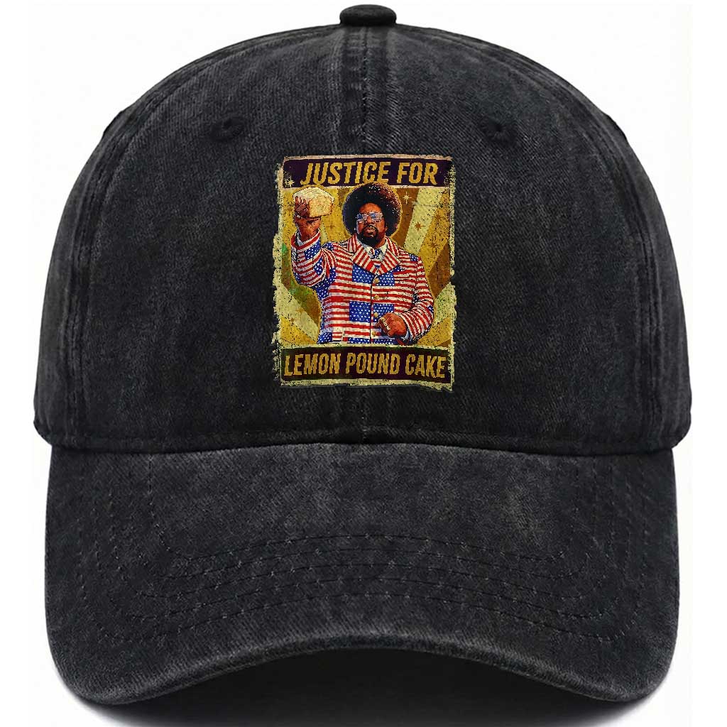 Justice for Lemon Pound Cake Vintage Retro Washed Cotton Baseball Cap Funny Viral Hip Hop Meme Parody Internet Culture Fans