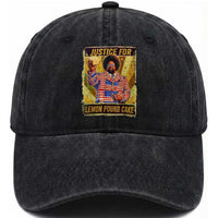 Justice for Lemon Pound Cake Vintage Retro Washed Cotton Baseball Cap Funny Viral Hip Hop Meme Parody Internet Culture Fans