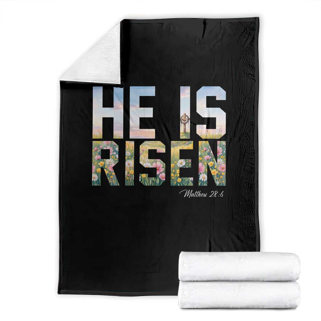 He Is Risen Matthew 28:6 Floral Christian Easter Throw Blanket Spring Flowers Cross Landscape Faith Inspirational Gift