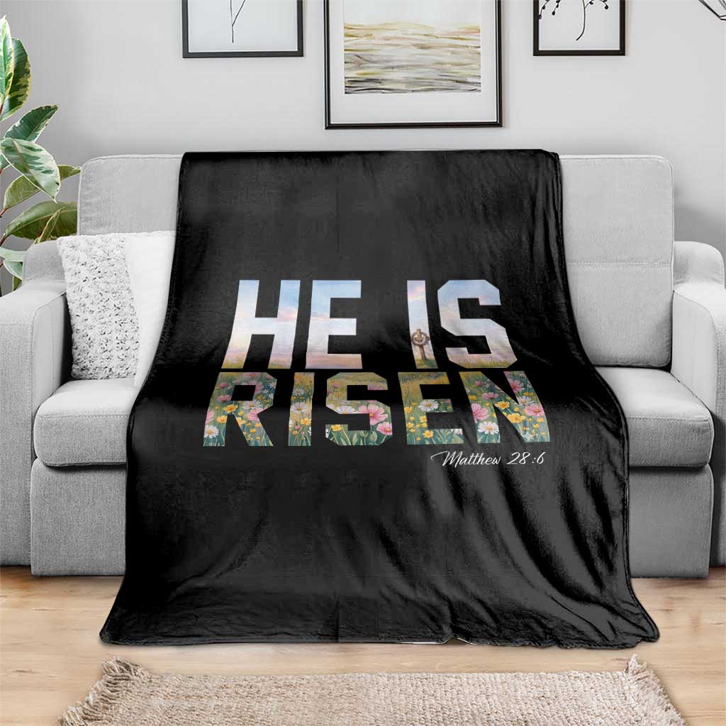 He Is Risen Matthew 28:6 Floral Christian Easter Throw Blanket Spring Flowers Cross Landscape Faith Inspirational Gift