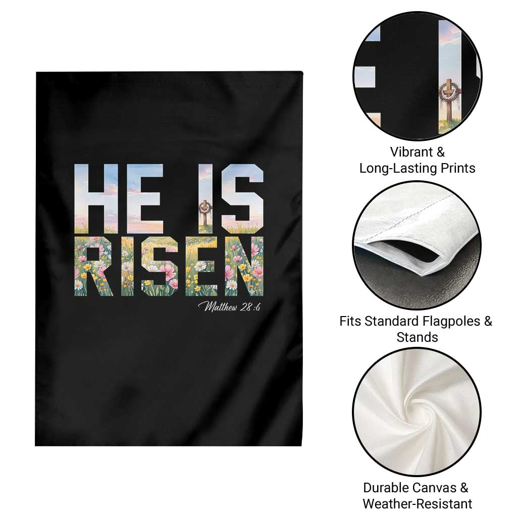 He Is Risen Matthew 28:6 Floral Christian Easter Garden Flag Spring Flowers Cross Landscape Faith Inspirational Gift