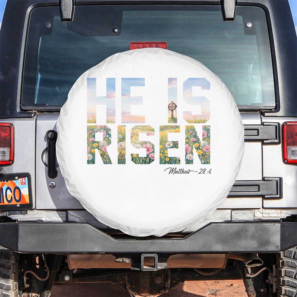 He Is Risen Matthew 28:6 Floral Christian Easter Spare Tire Cover Spring Flowers Cross Landscape Faith Inspirational Gift