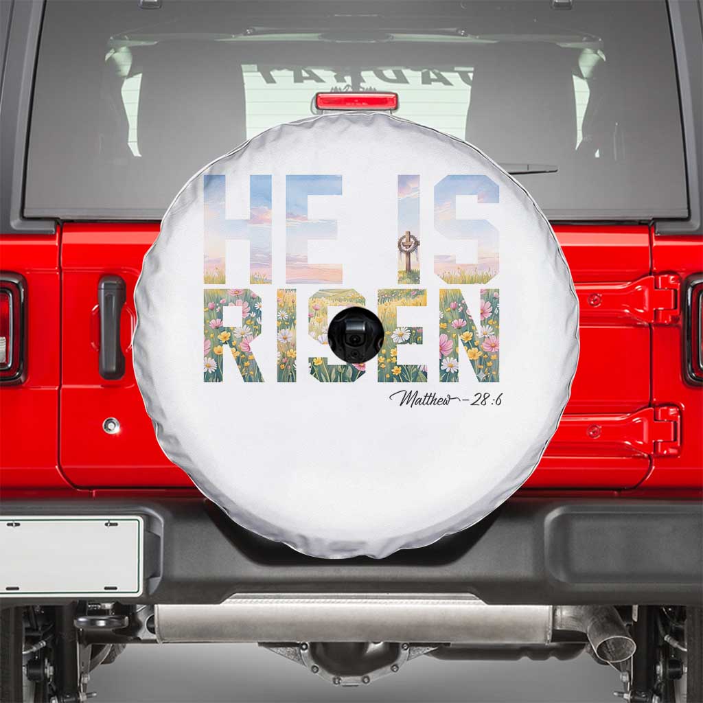 He Is Risen Matthew 28:6 Floral Christian Easter Spare Tire Cover Spring Flowers Cross Landscape Faith Inspirational Gift