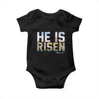 He Is Risen Matthew 28:6 Floral Christian Easter Baby Onesie Spring Flowers Cross Landscape Faith Inspirational Gift