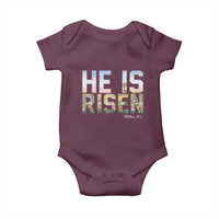He Is Risen Matthew 28:6 Floral Christian Easter Baby Onesie Spring Flowers Cross Landscape Faith Inspirational Gift
