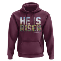 He Is Risen Matthew 28:6 Floral Christian Easter Hoodie Spring Flowers Cross Landscape Faith Inspirational Gift