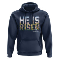 He Is Risen Matthew 28:6 Floral Christian Easter Hoodie Spring Flowers Cross Landscape Faith Inspirational Gift