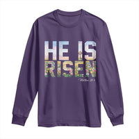 He Is Risen Matthew 28:6 Floral Christian Easter Long Sleeve Shirt Spring Flowers Cross Landscape Faith Inspirational Gift
