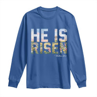 He Is Risen Matthew 28:6 Floral Christian Easter Long Sleeve Shirt Spring Flowers Cross Landscape Faith Inspirational Gift