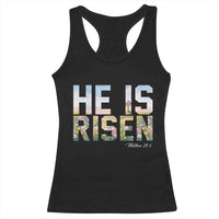 He Is Risen Matthew 28:6 Floral Christian Easter Racerback Tank Top Spring Flowers Cross Landscape Faith Inspirational Gift