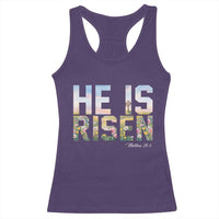 He Is Risen Matthew 28:6 Floral Christian Easter Racerback Tank Top Spring Flowers Cross Landscape Faith Inspirational Gift