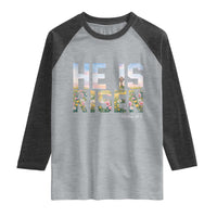 He Is Risen Matthew 28:6 Floral Christian Easter Raglan Shirt Spring Flowers Cross Landscape Faith Inspirational Gift