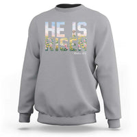 He Is Risen Matthew 28:6 Floral Christian Easter Sweatshirt Spring Flowers Cross Landscape Faith Inspirational Gift