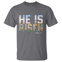 He Is Risen Matthew 28:6 Floral Christian Easter T Shirt Spring Flowers Cross Landscape Faith Inspirational Gift