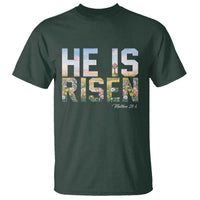 He Is Risen Matthew 28:6 Floral Christian Easter T Shirt Spring Flowers Cross Landscape Faith Inspirational Gift