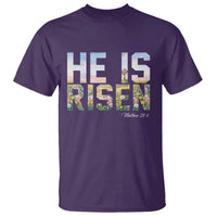 He Is Risen Matthew 28:6 Floral Christian Easter T Shirt Spring Flowers Cross Landscape Faith Inspirational Gift