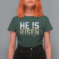 He Is Risen Matthew 28:6 Floral Christian Easter T Shirt For Women Spring Flowers Cross Landscape Faith Inspirational Gift