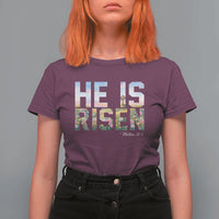 He Is Risen Matthew 28:6 Floral Christian Easter T Shirt For Women Spring Flowers Cross Landscape Faith Inspirational Gift