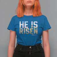 He Is Risen Matthew 28:6 Floral Christian Easter T Shirt For Women Spring Flowers Cross Landscape Faith Inspirational Gift