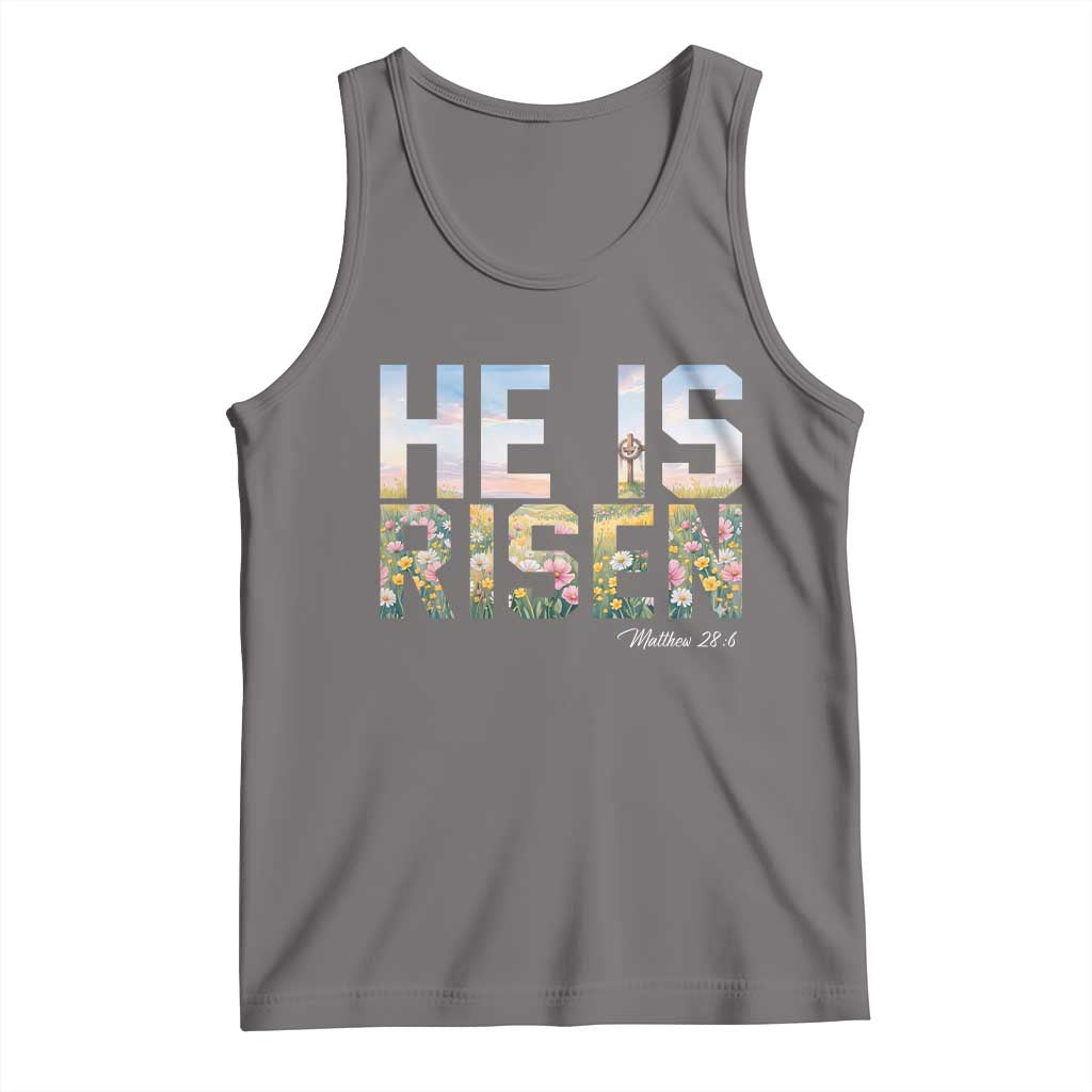 He Is Risen Matthew 28:6 Floral Christian Easter Tank Top Spring Flowers Cross Landscape Faith Inspirational Gift