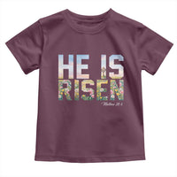 He Is Risen Matthew 28:6 Floral Christian Easter Toddler T Shirt Spring Flowers Cross Landscape Faith Inspirational Gift