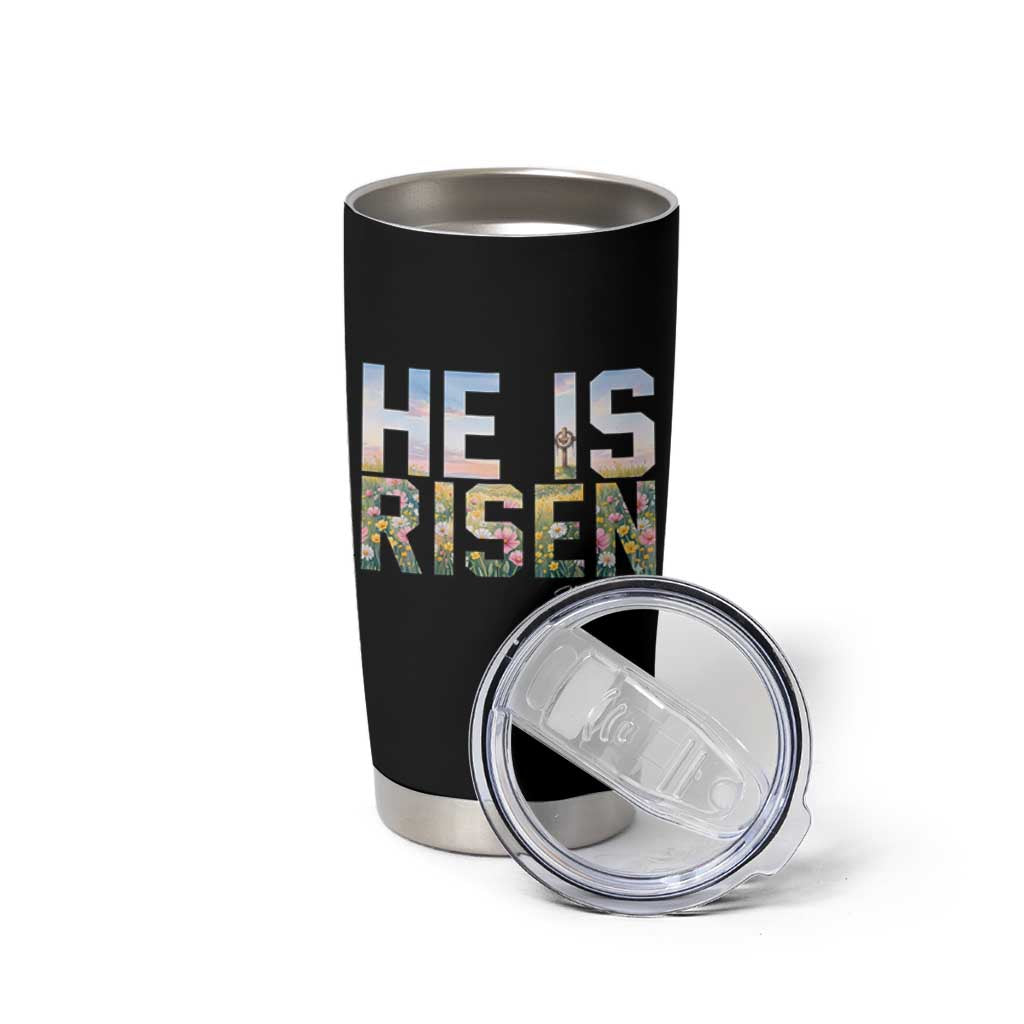 He Is Risen Matthew 28:6 Floral Christian Easter Tumbler Cup Spring Flowers Cross Landscape Faith Inspirational Gift