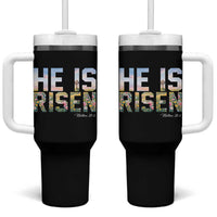 He Is Risen Matthew 28:6 Floral Christian Easter Tumbler With Handle Spring Flowers Cross Landscape Faith Inspirational Gift