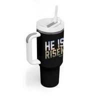 He Is Risen Matthew 28:6 Floral Christian Easter Tumbler With Handle Spring Flowers Cross Landscape Faith Inspirational Gift