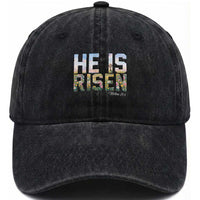 He Is Risen Matthew 28:6 Floral Christian Easter Washed Cotton Baseball Cap Spring Flowers Cross Landscape Faith Inspirational Gift