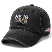 He Is Risen Matthew 28:6 Floral Christian Easter Washed Cotton Baseball Cap Spring Flowers Cross Landscape Faith Inspirational Gift