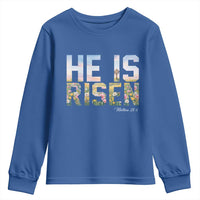 He Is Risen Matthew 28:6 Floral Christian Easter Youth Sweatshirt Spring Flowers Cross Landscape Faith Inspirational Gift