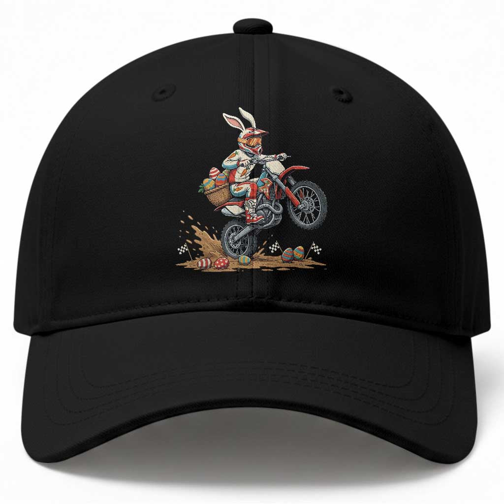 Easter Bunny Dirt Bike Rider Funny Motocross Rabbit Graphic Baseball Cap Cool Off Road Racing Egg Hunt