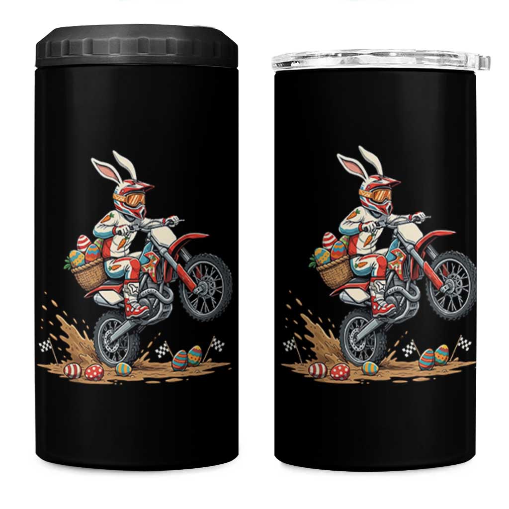 Easter Bunny Dirt Bike Rider Funny Motocross Rabbit Graphic 4 in 1 Can Cooler Tumbler Cool Off Road Racing Egg Hunt